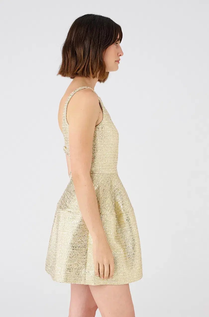 Oroton Metallic Mini Dress Gold Size 10 photo 2