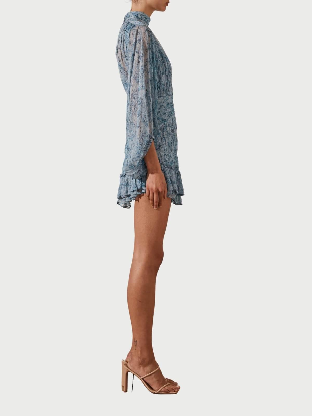 Shona Joy Harmony High Neck Ruched Mini Dress Blue Size 8 photo 2