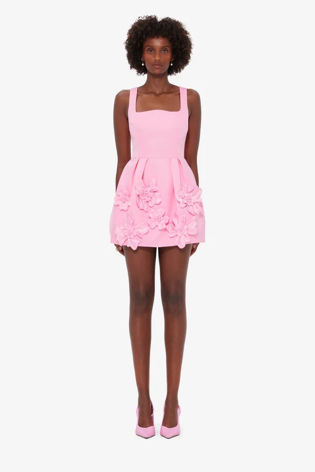 Leo Lin 'Piper' Floral Appliqué Mini Dress - Baby Pink photo 3