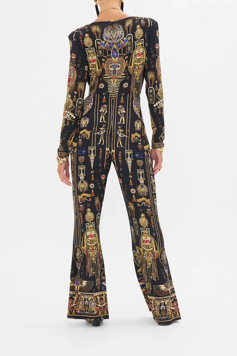 Camilla Draped V Neck Jersey Flared Jumpsuit Multi Print Size 12 photo 2