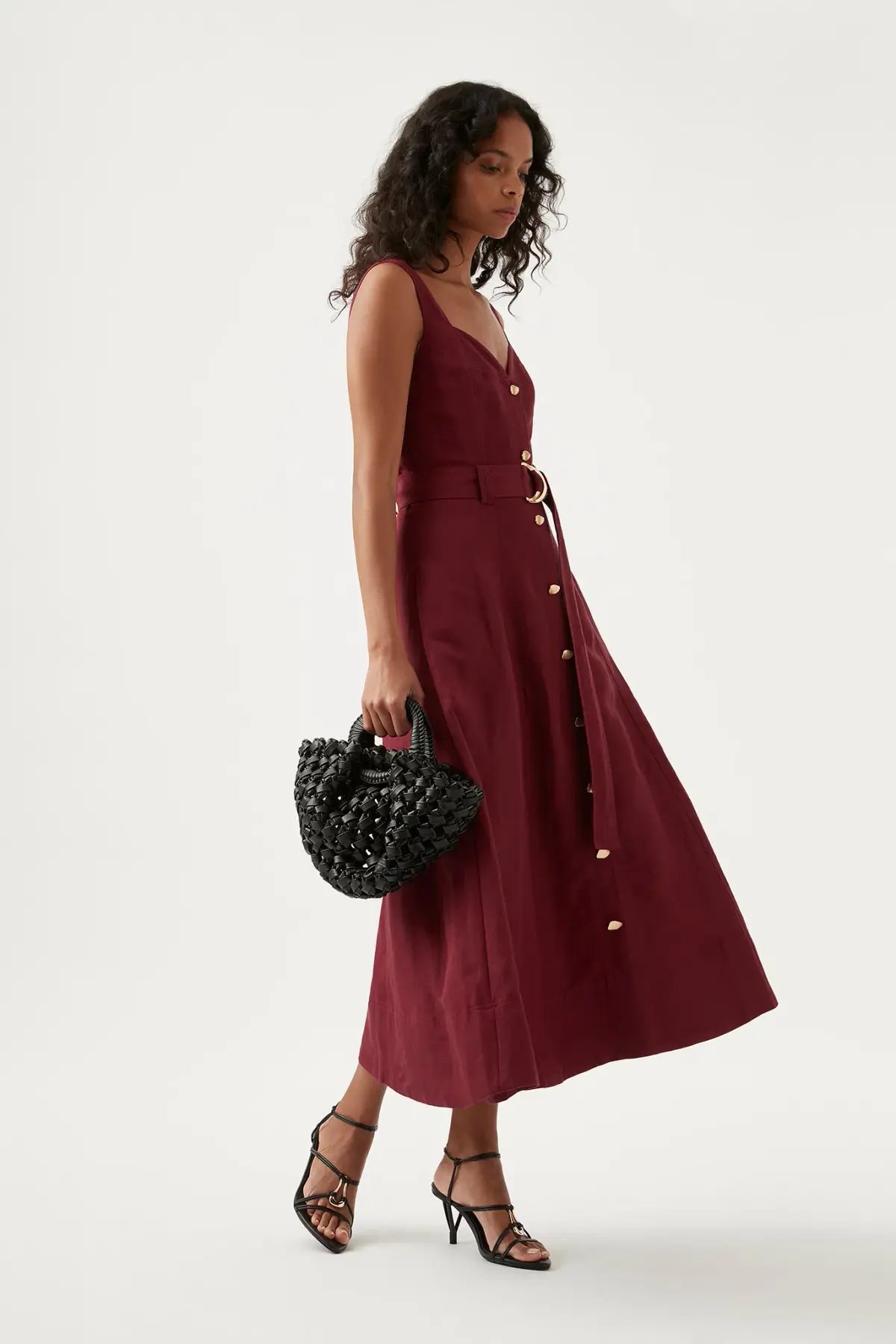 Aje Clay Belted Midi Dress Burgundy Size M /AU 10 photo 2