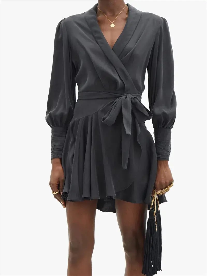 Zimmermann Belted Silk Wrap Mini Dress Black Size 8 photo 2