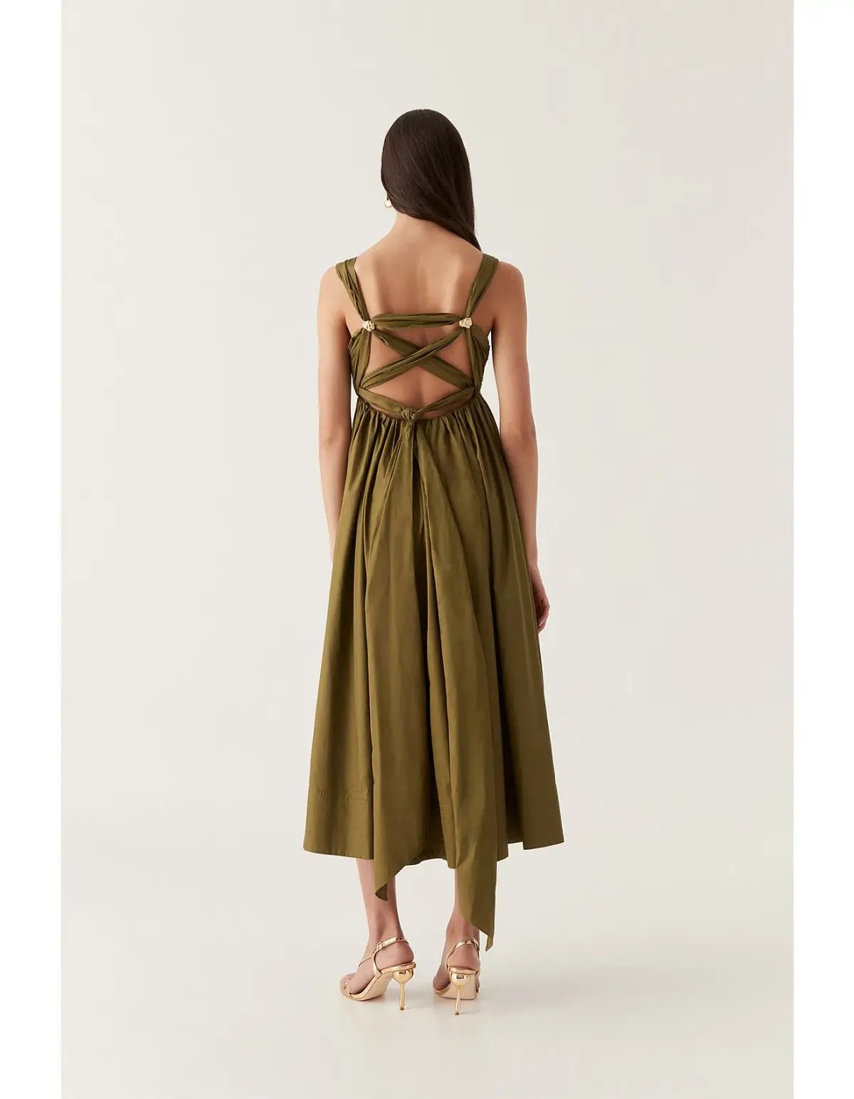 Aje Nova Tie Back Midi Dress Green Size 10 photo 3