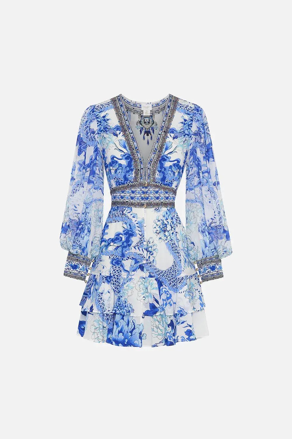 Camilla Button Front Frill Dress Heart Of A Dragon Print Size 10 photo 4