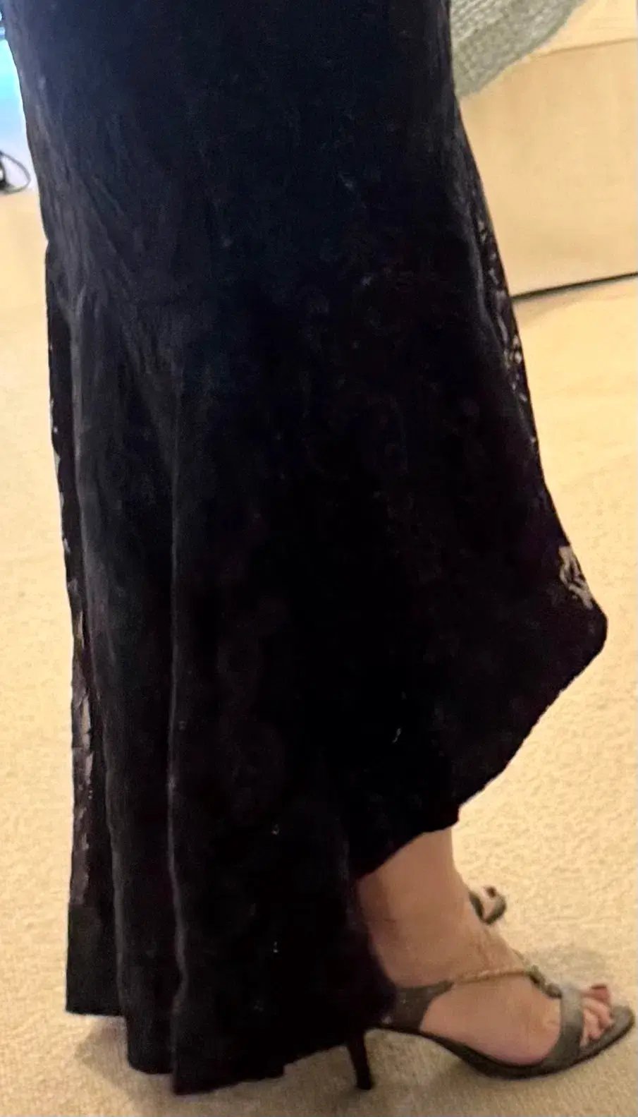 Formal Gown by Bariano Navy Lace 3/4 sleeves tapered length photo 3