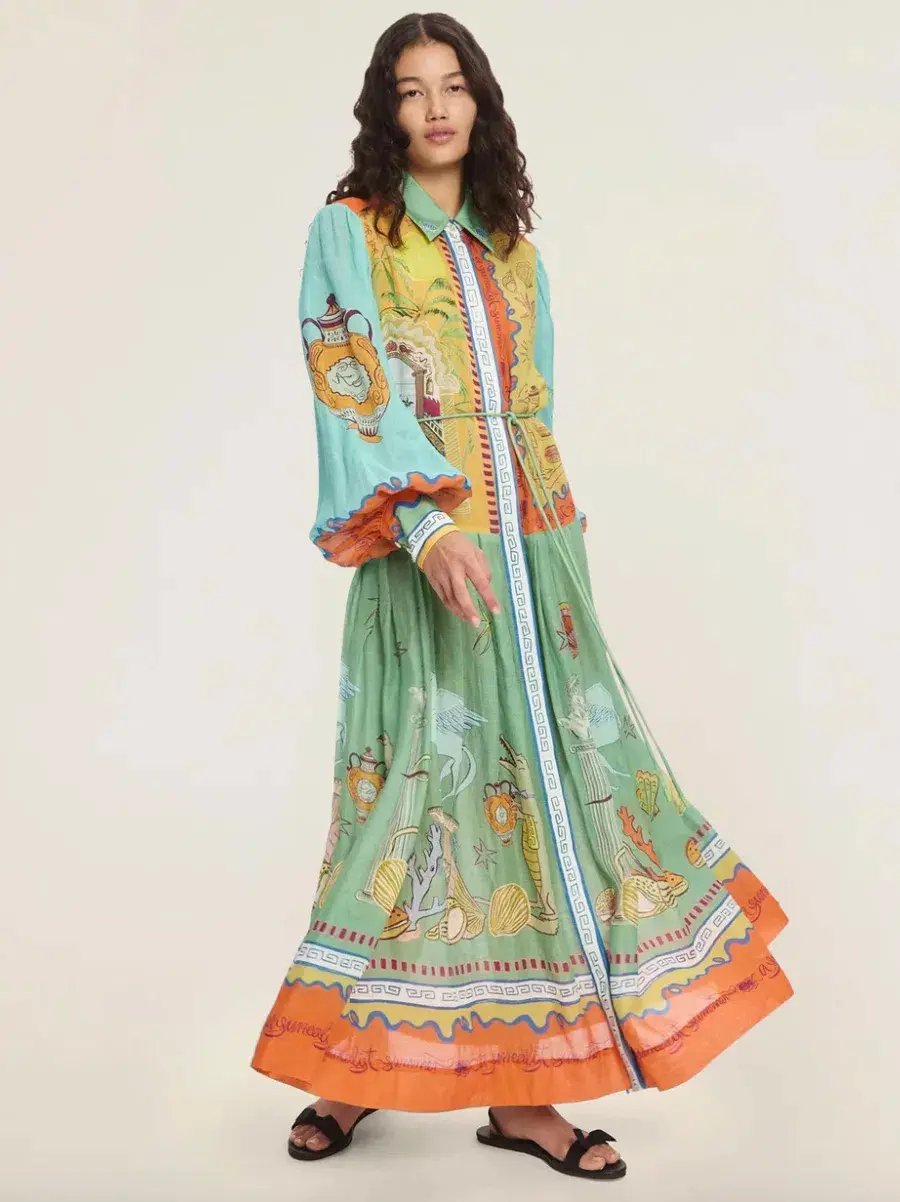 Alemais Surrealist Summer Ramie Shirtdress Midi Dress Print Size 16 photo 2