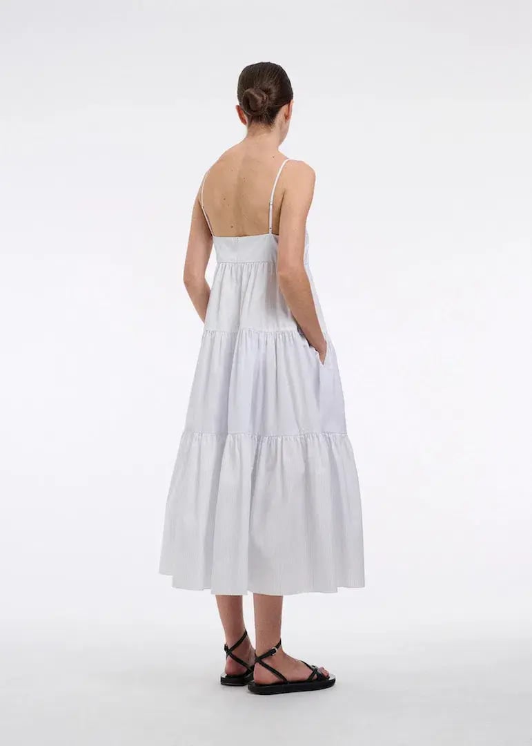 CO Collections V-Neck Tiered Dress in Cotton Blue Stripe Size S / AU 6 photo 3