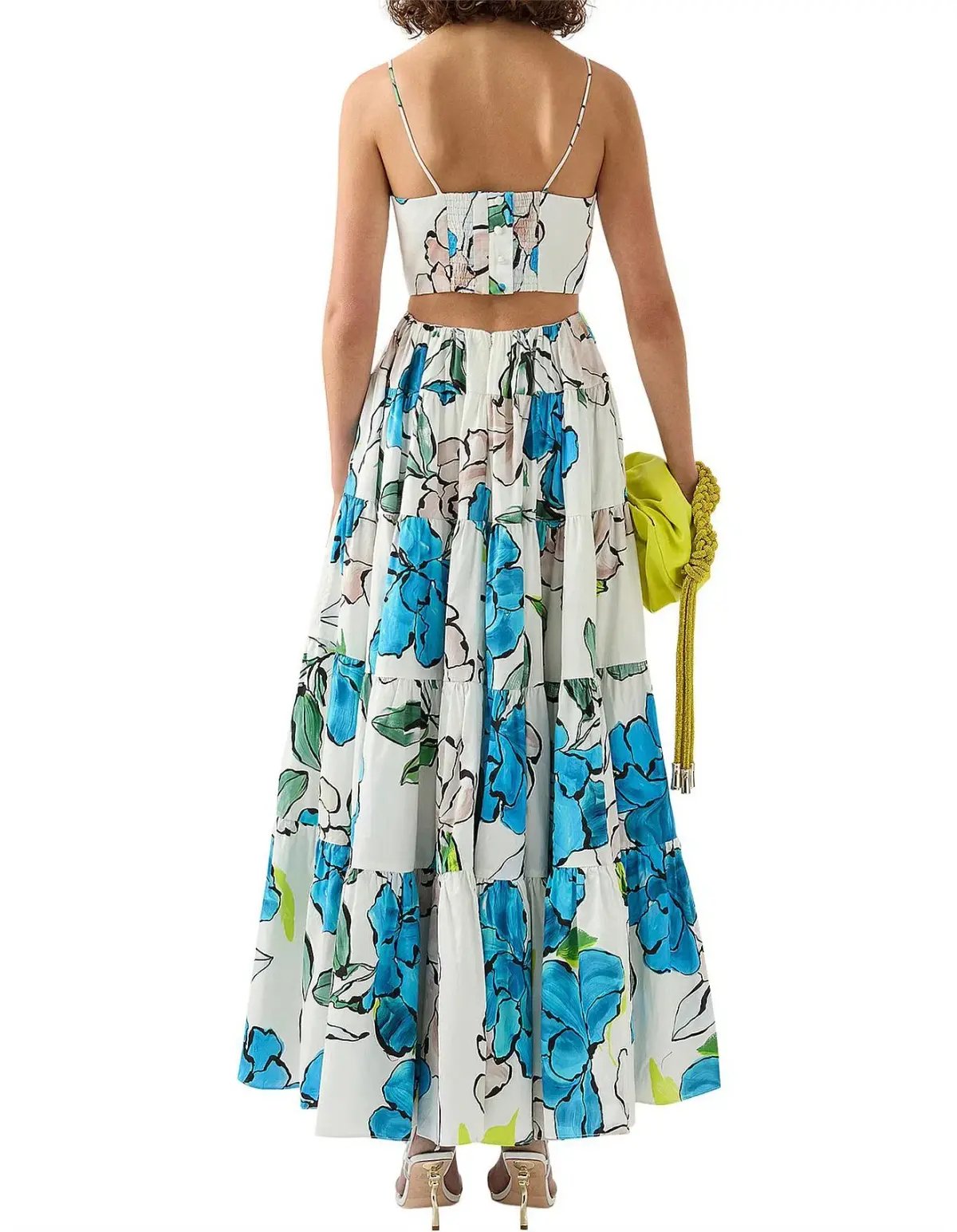 Aje Botanical Tiered Maxi Dress Cool Camelia Blue Floral Size AU 8 photo 2