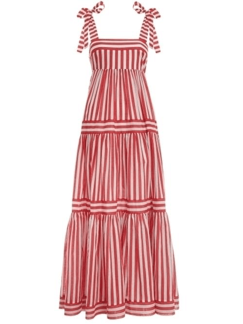 Zimmermann Zinnia Stripe Tie Tiered Dress Red Stripe Size 6 photo 2