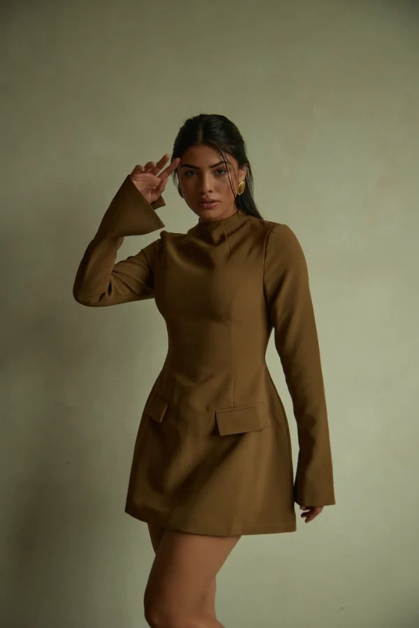 ODD MUSE THE ULTIMATE MUSE SPLIT SLEEVE MINI DRESS - OLIVE photo 3