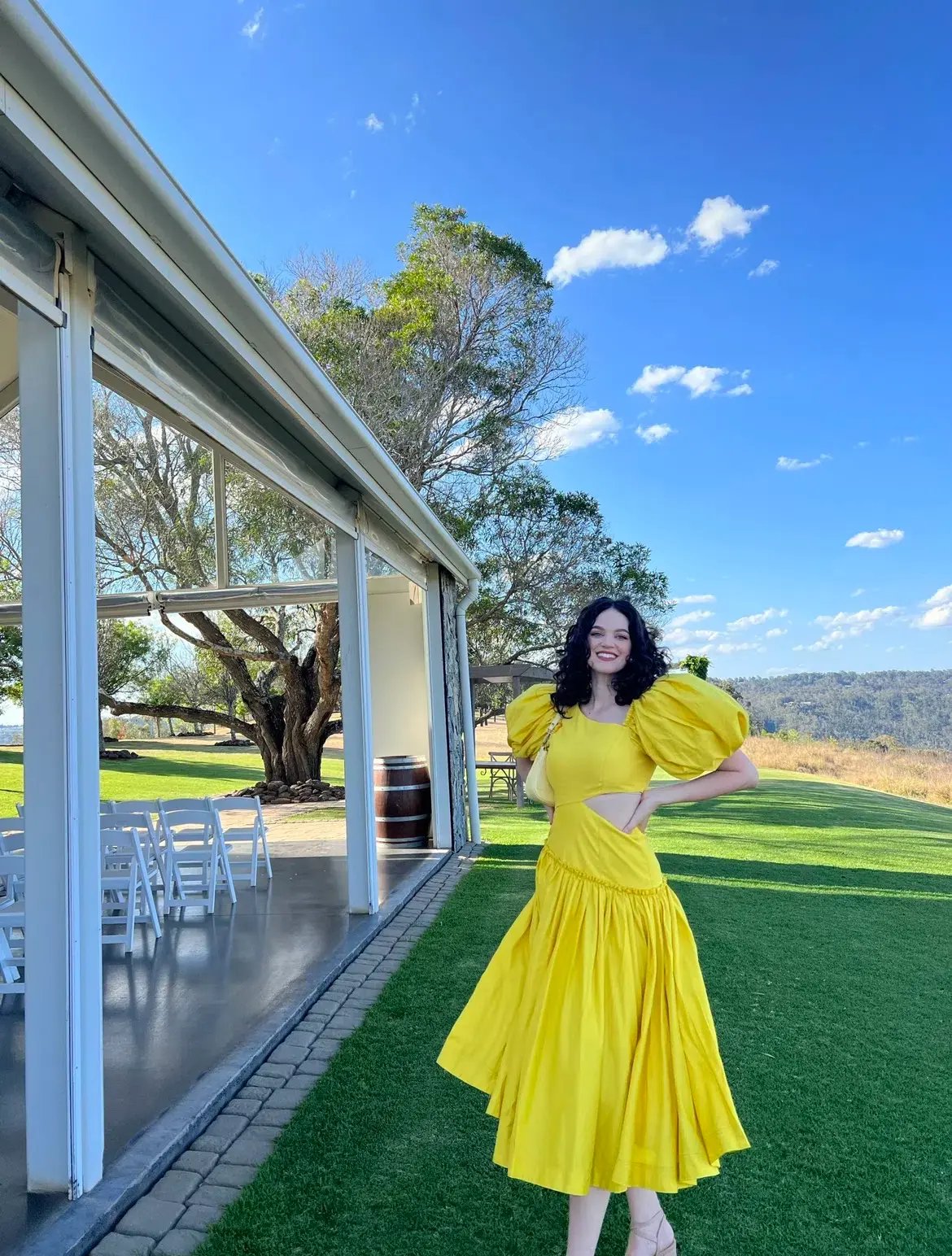 Aje Chateau Cut Out Midi Dress Sun Shower Yellow Size 10 photo 5