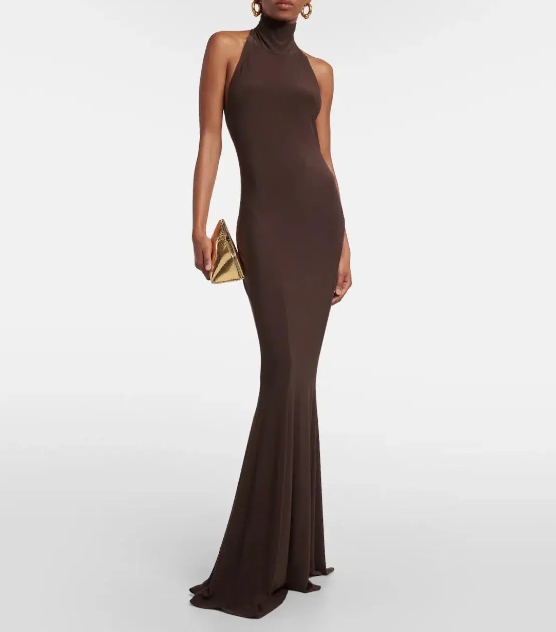 Norma Kamali Halter Turtle Fishtail Gown Brown Size 8 photo 3