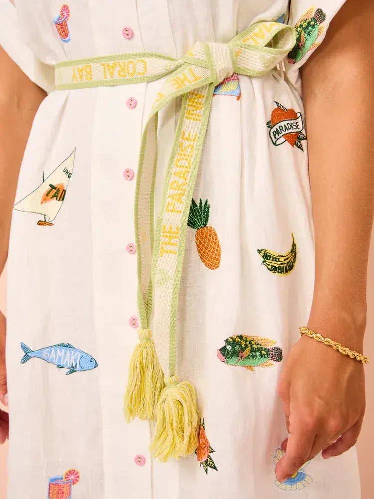 Alemais Blue Marlin Embroidered Dress In Cream Print Size 8 photo 4