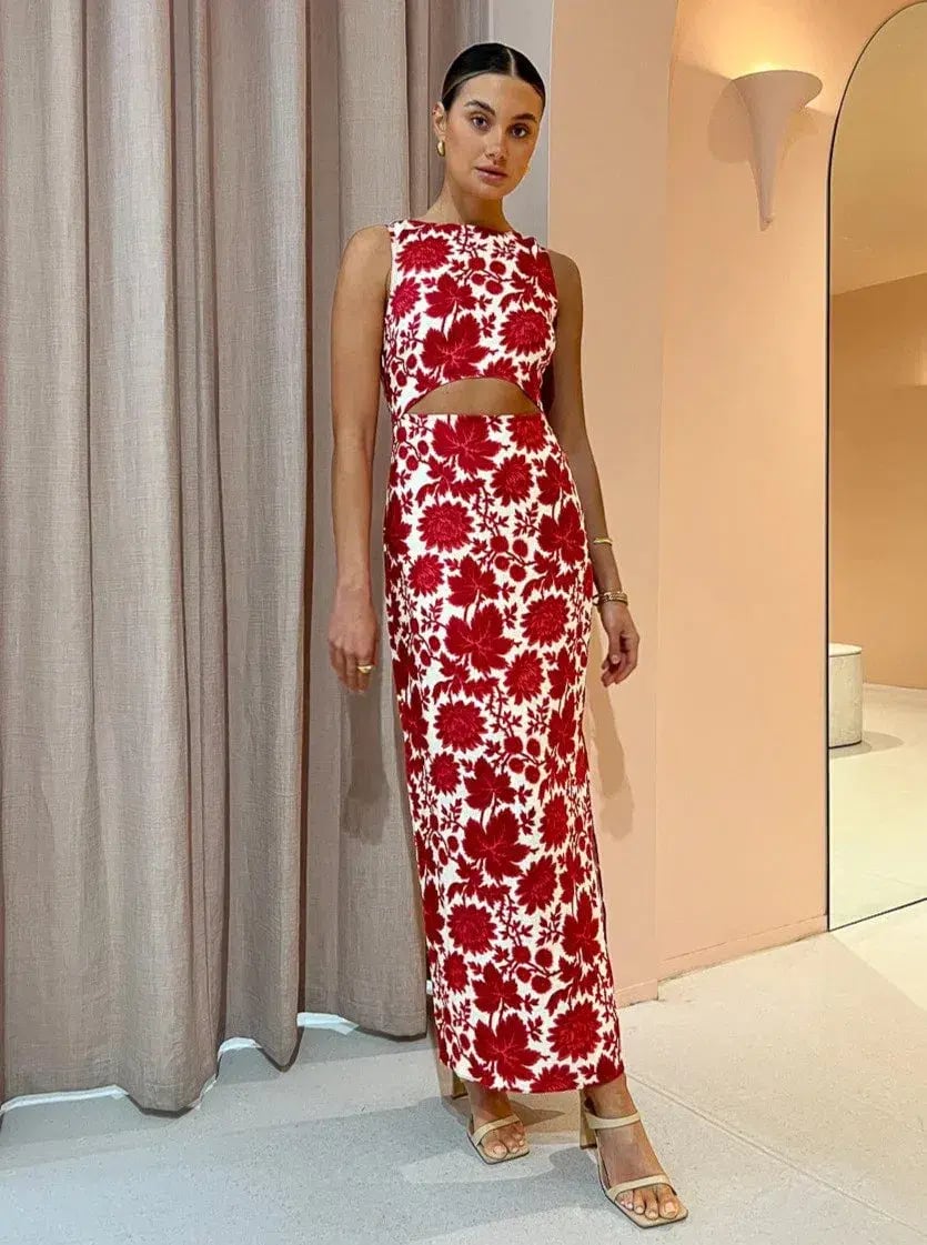 Sir the Label Cinta Cut Out Midi Dress Print Size 8 photo 3