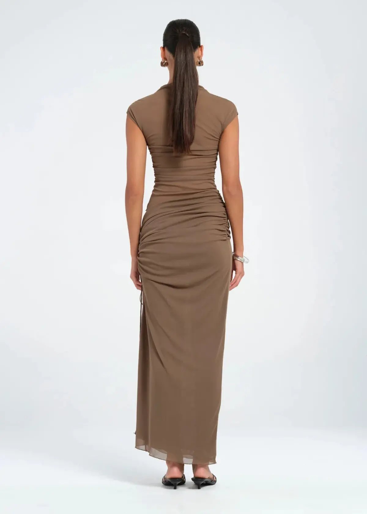 Benni Milo Mesh Maxi Dress Mushroom Size 8 photo 3