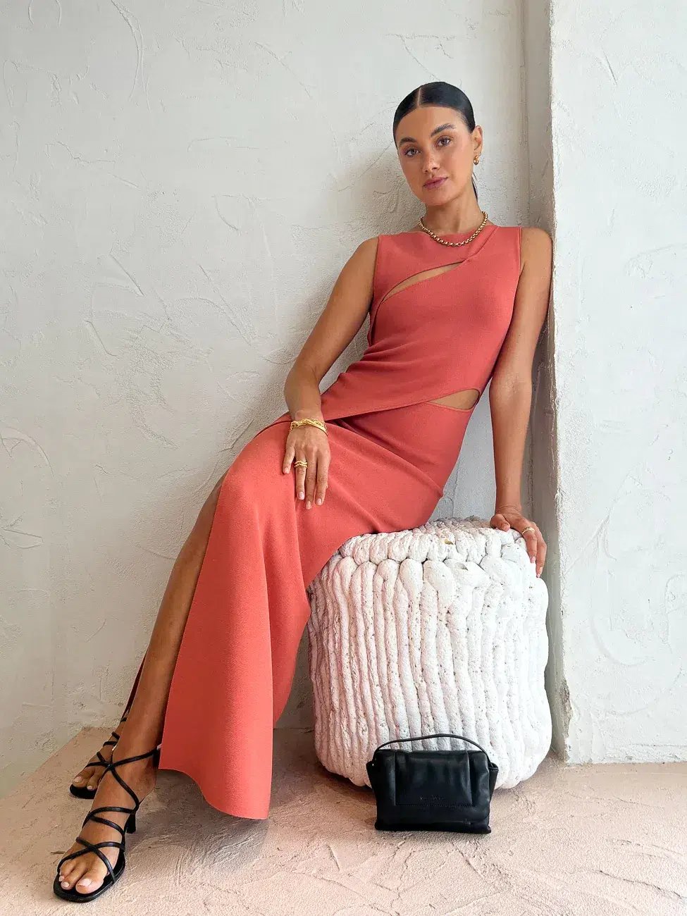 Sir the Label Nadja Cut Out Midi Dress Coral Size 8 photo 3