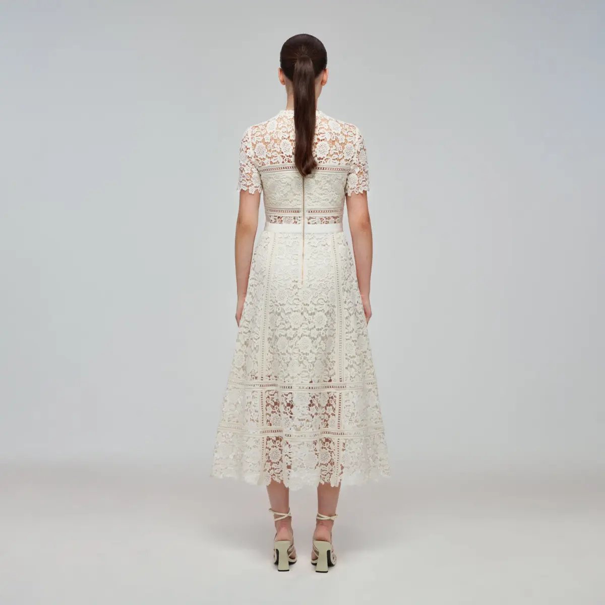 Self Portrait Guipure Lace Midi Dress Ivory Size 10 / M photo 2