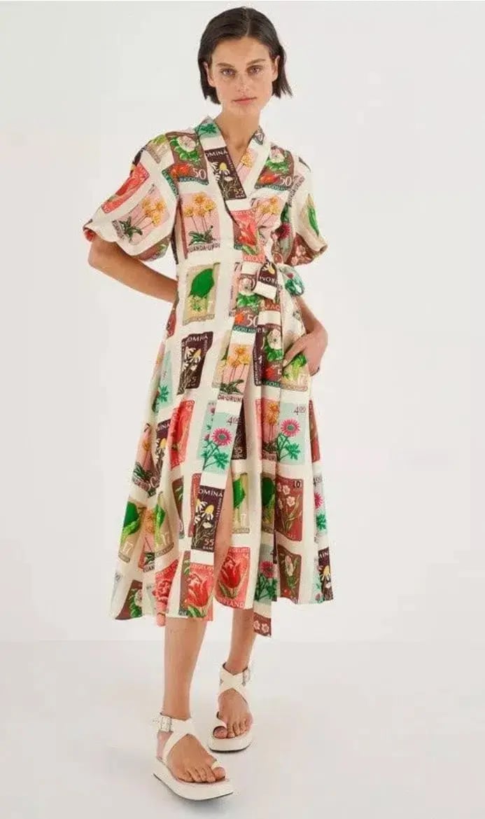 Oroton Stamp Wrap Midi Dress Multi Size 16 photo 4