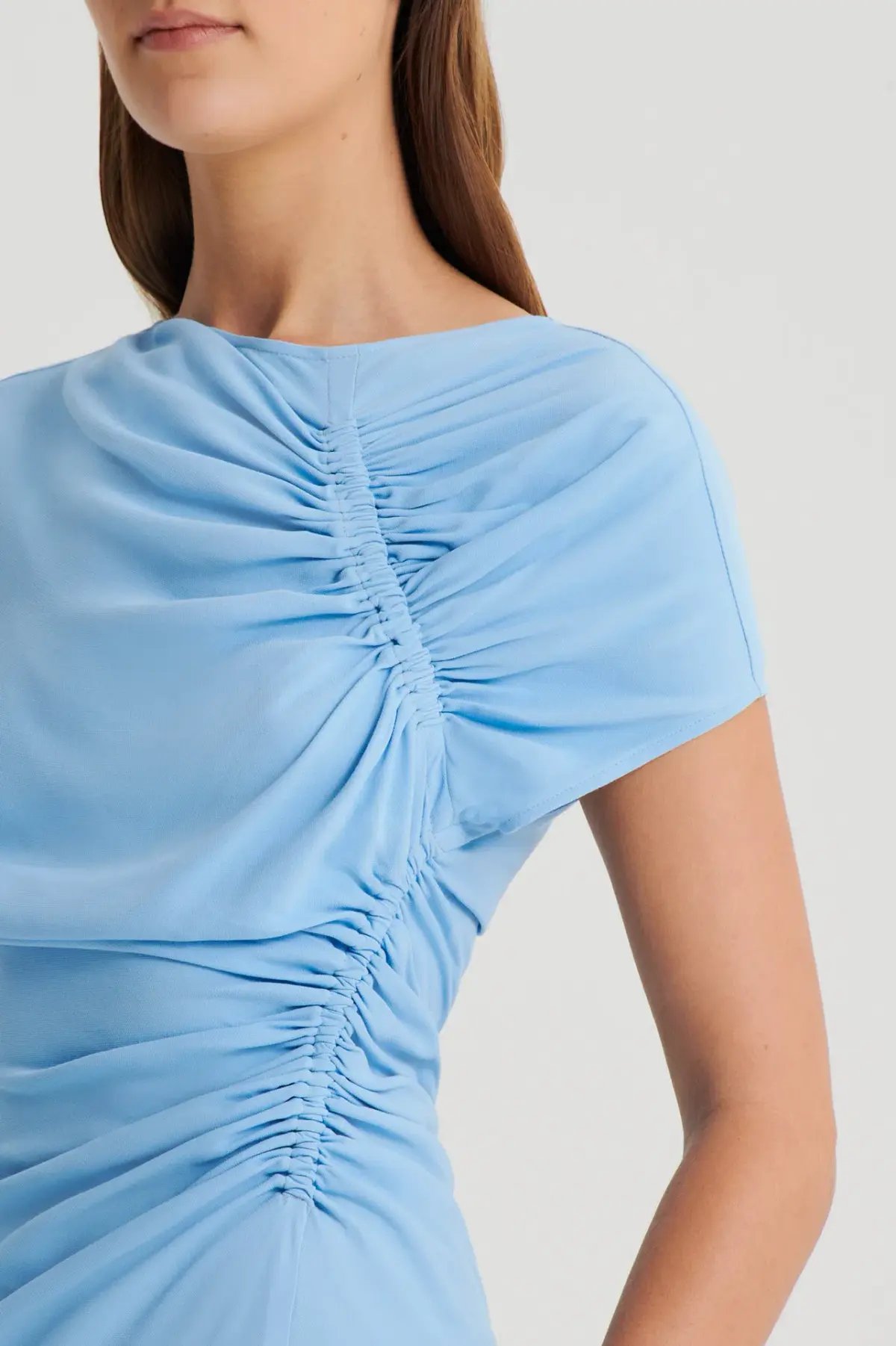 Scanlan Theodore Gathered Drape Midi Dress in Sky Blue Size 8 photo 2