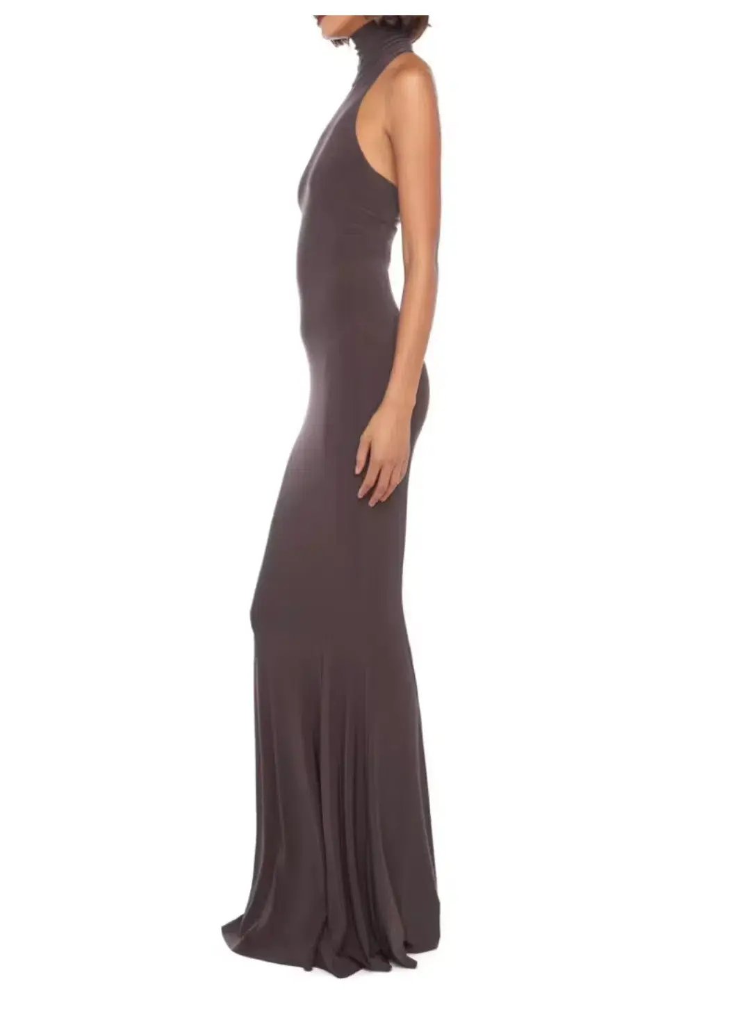 Norma Kamali Halter Turtle Fishtail Gown Brown Size 8 photo 2
