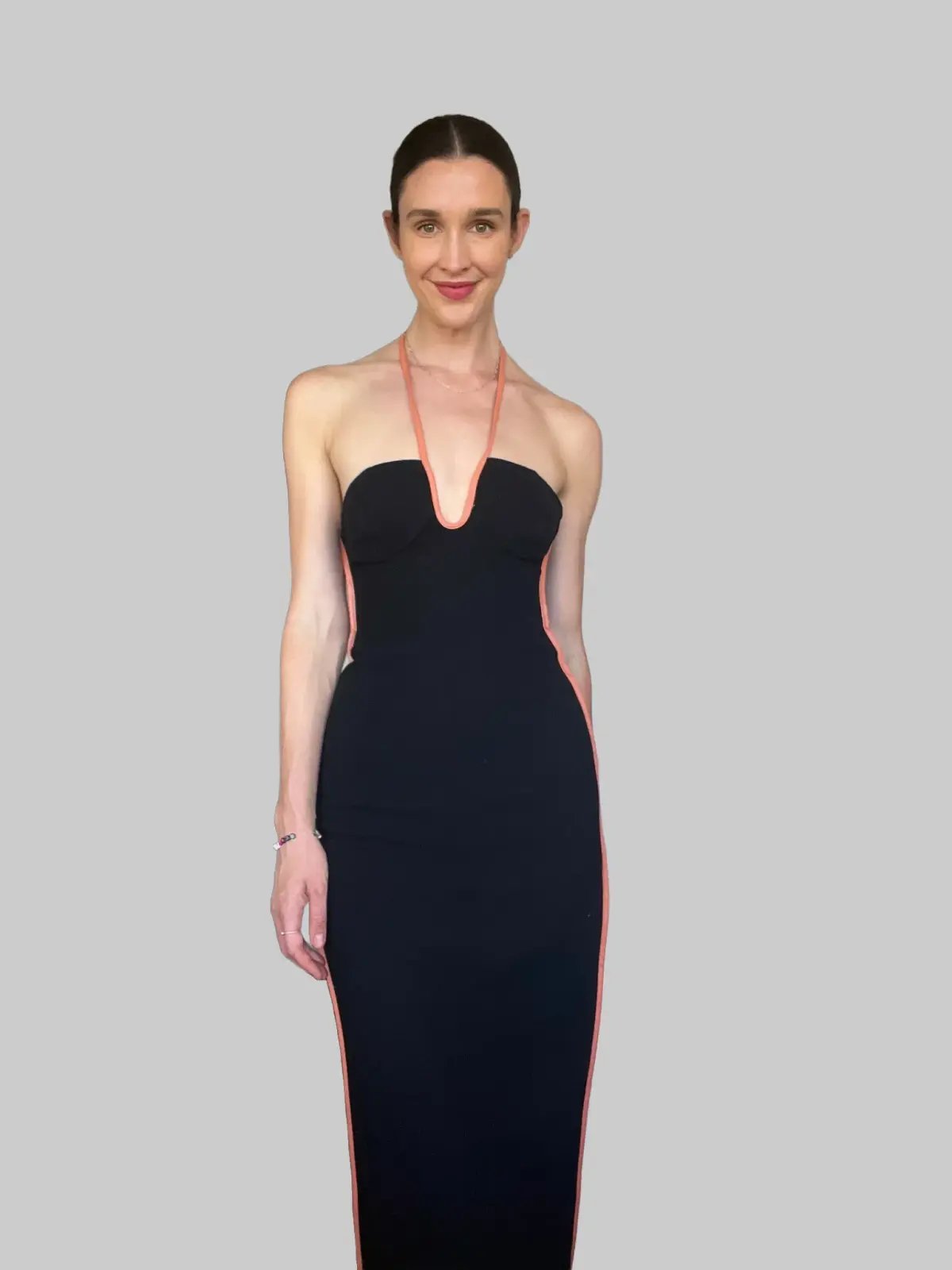 Paris Georgia Nassia Midi Dress Black & Pink Leather Size 10 photo 2