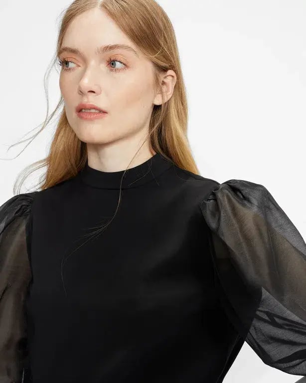 Ted Baker Micaeli Organza Volume Sleeve Top in Black Size 1 / AU 8 photo 3