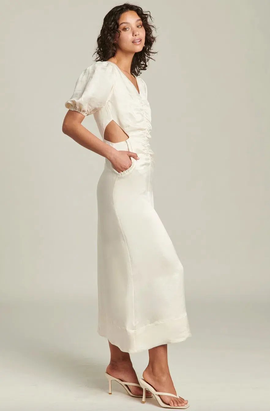 Ginia Indienne Silk Linen Midi Dress White Size 10 photo 2