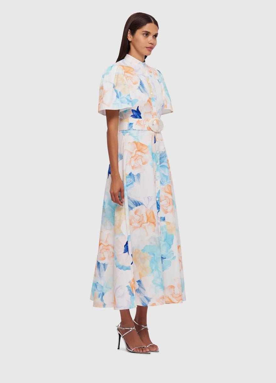 Leo Lin Bianca Short Sleeve Midi Dress - Rosebud Print in Cream photo 4