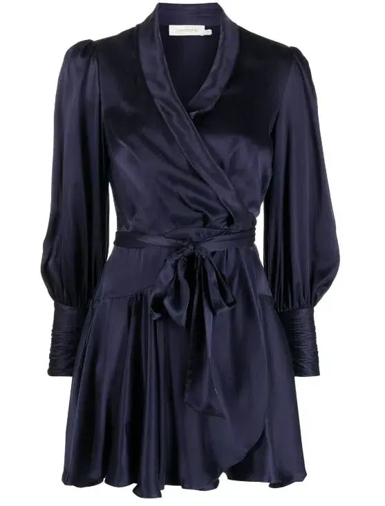 Zimmermann Silk Wrap Mini Dress in Navy Size 0 / Au 8 photo 2