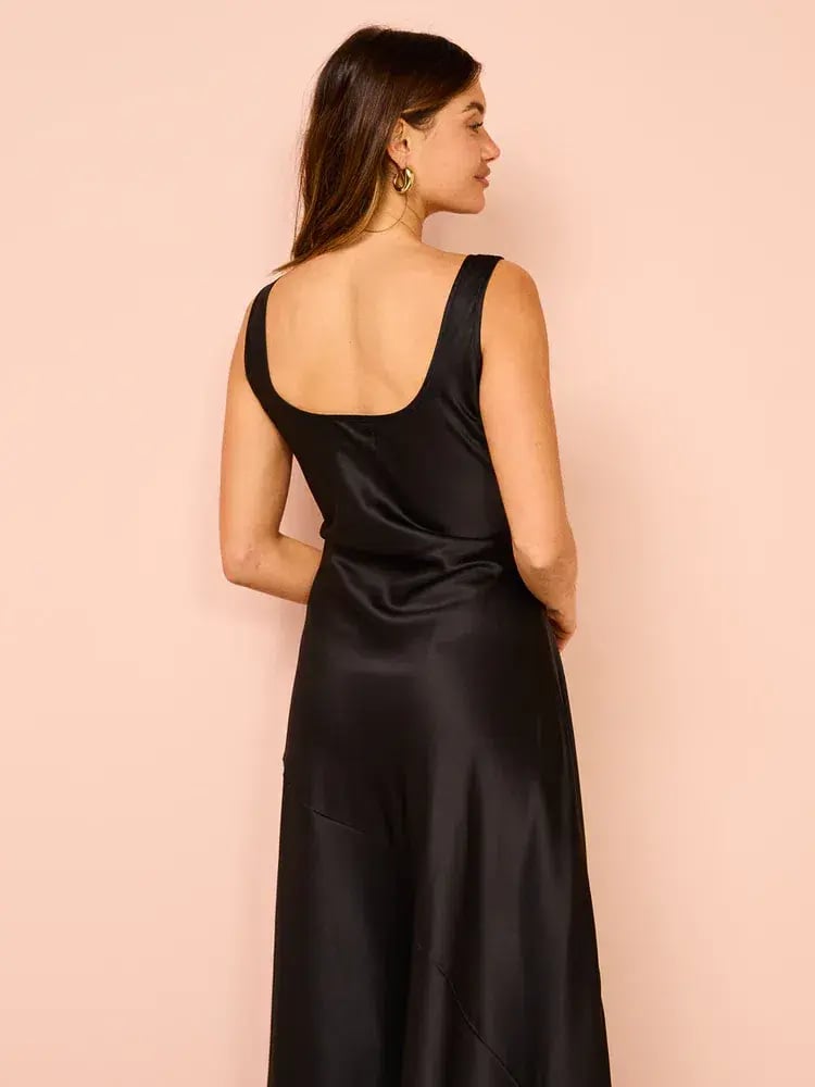 By Nicola Beneath The Stars Bias Cut Slip Dress In Black Size 12 photo 6