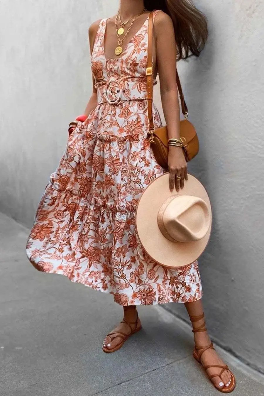 Shona Joy Carolina Linen Tiered Midi Floral Dress Print Size 10 photo 5