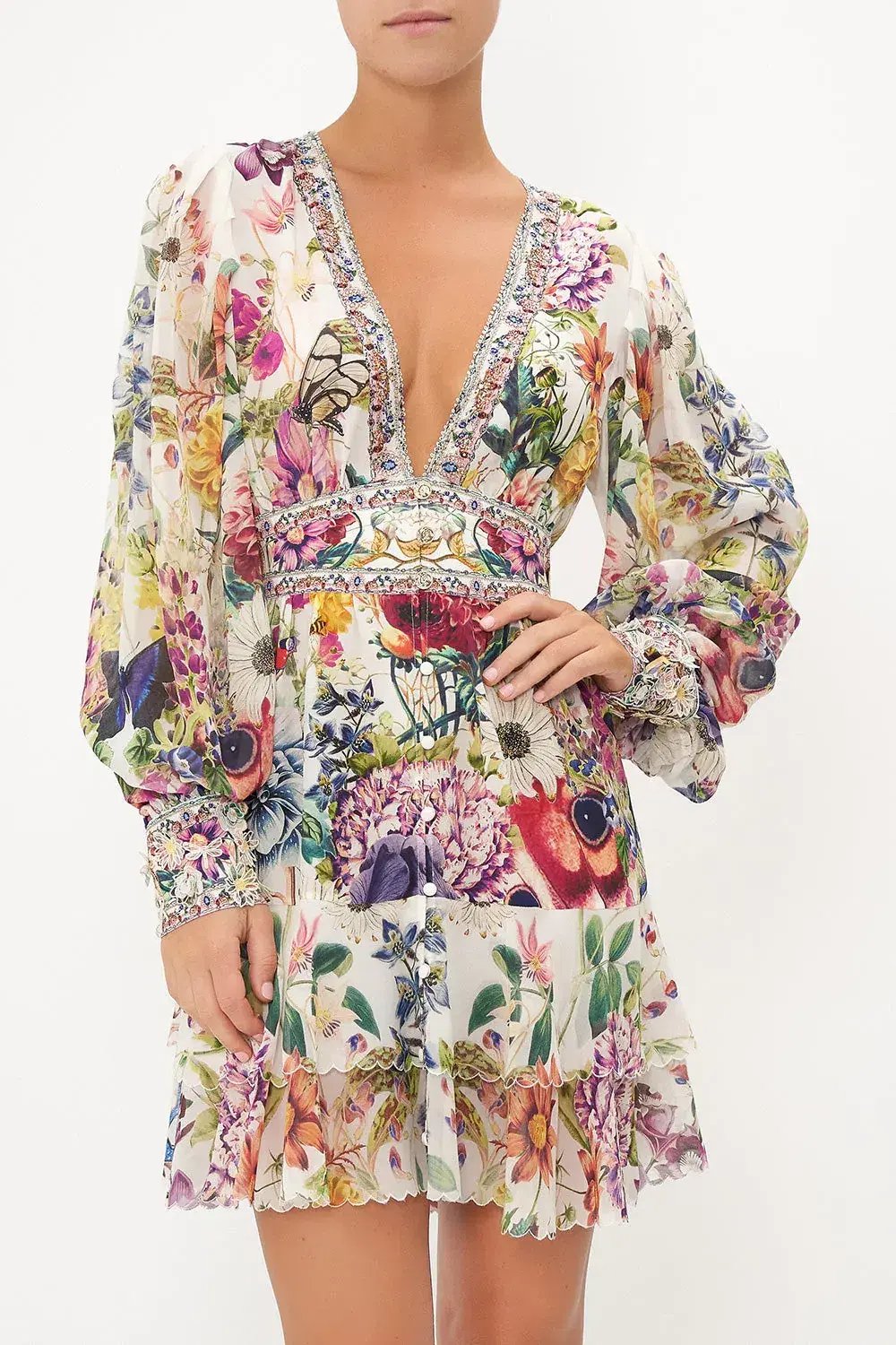 Camilla Button Front Frill Dress Queens Bee Hive Print Size 6 photo 2