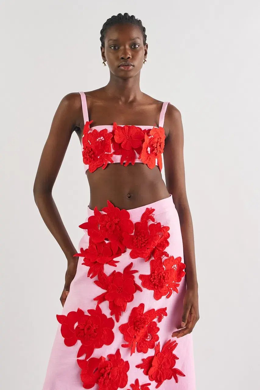 Oroton 3D Flower Bralette Crop in Rose/Poppy Size AU 10 photo 3