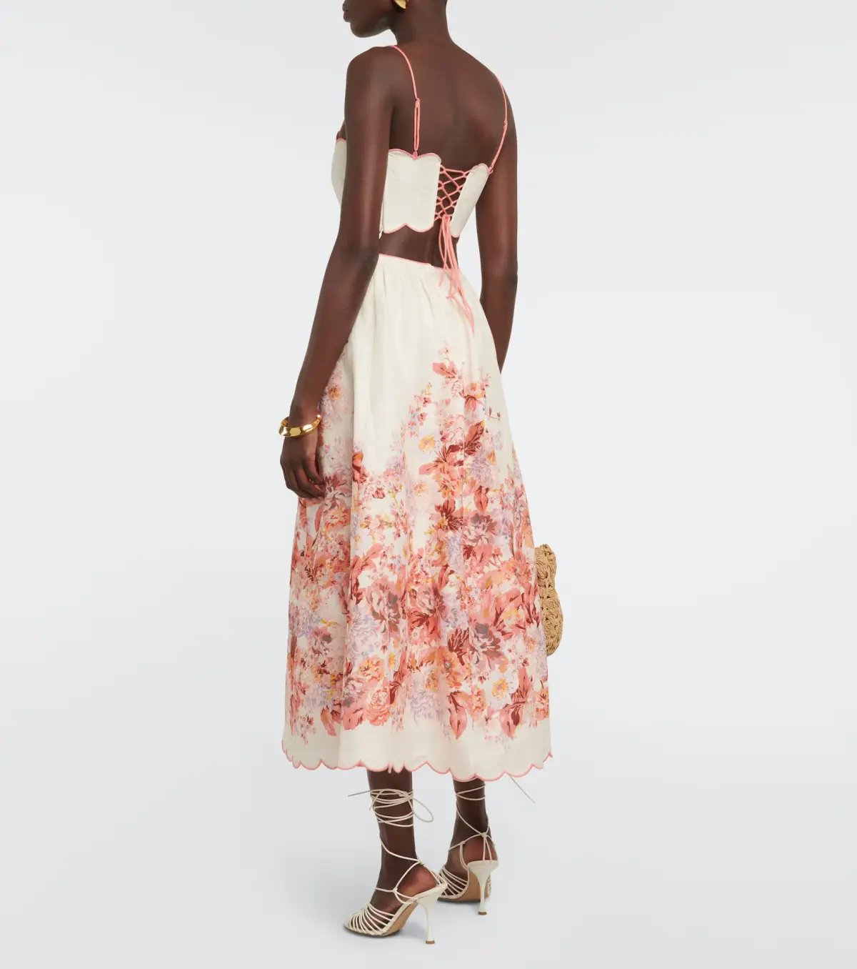 Zimmermann Devi Scallop Midi Dress Cream Floral Size 2 / AU 12 photo 3