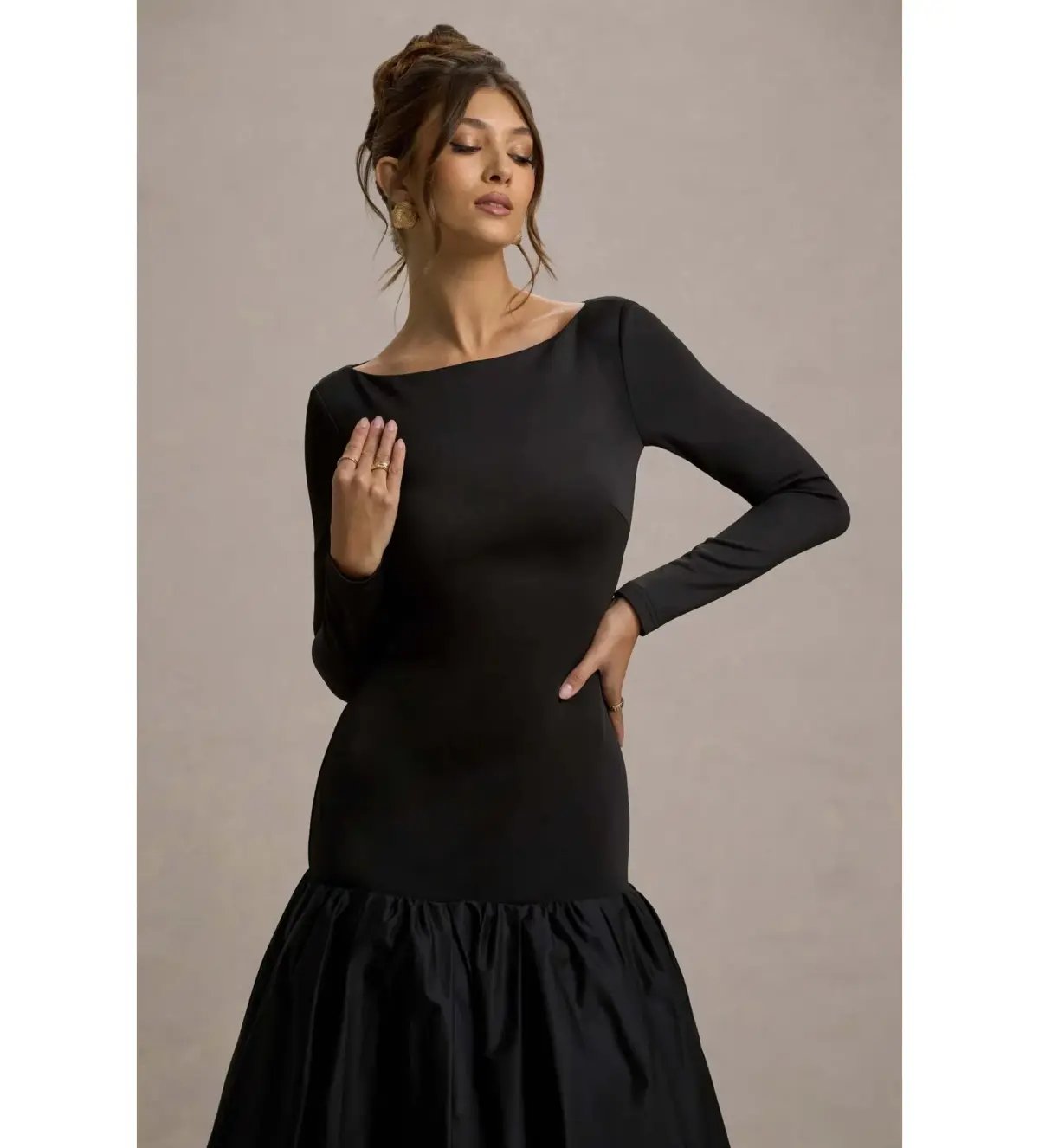 Club L London Perpetua Drop-Waist Midi Dress with Volume Skirt Black Size AU 10 photo 5