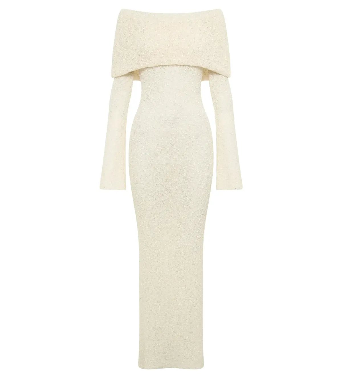 Meshki Marisol Off Shoulder Boucle Maxi Dress in Ivory Size L / AU 12 photo 6