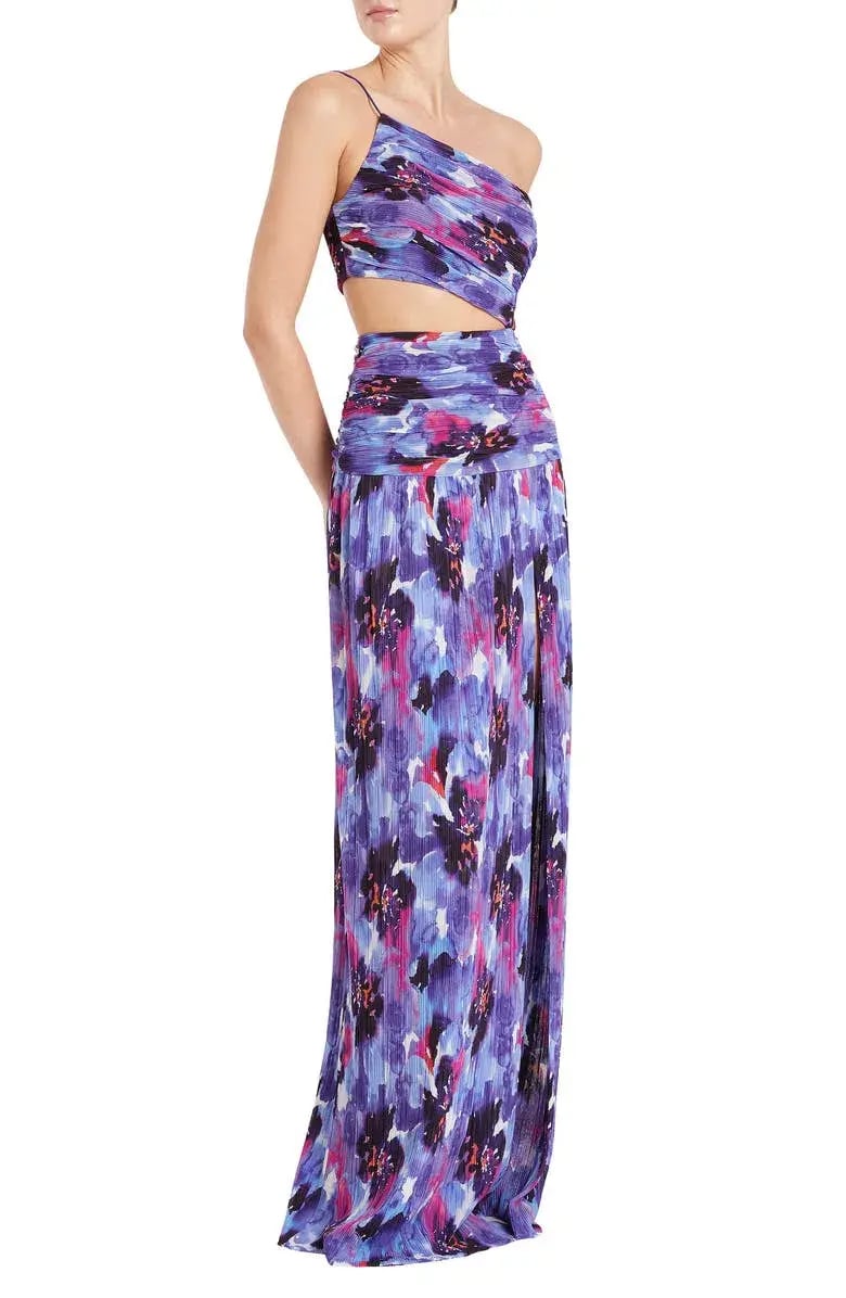Rebecca Vallance Purple Rain Floral One Shoulder Gown Print Size 8 photo 2