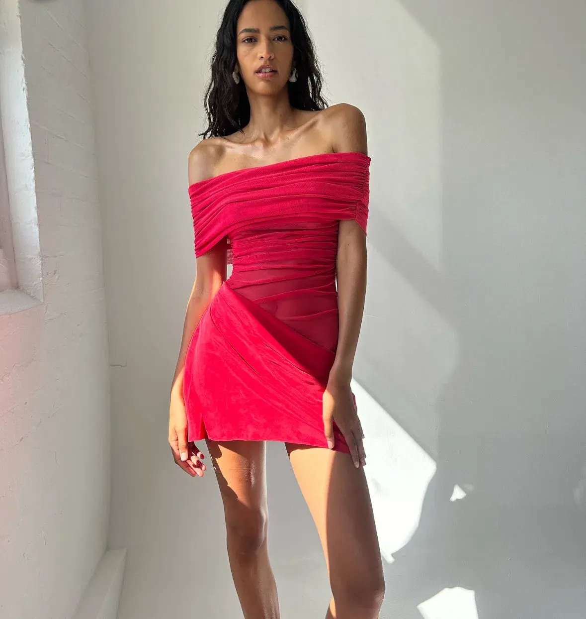 Benni Nico Off Shoulder Mini Dress in Watermelon Size 8 photo 3