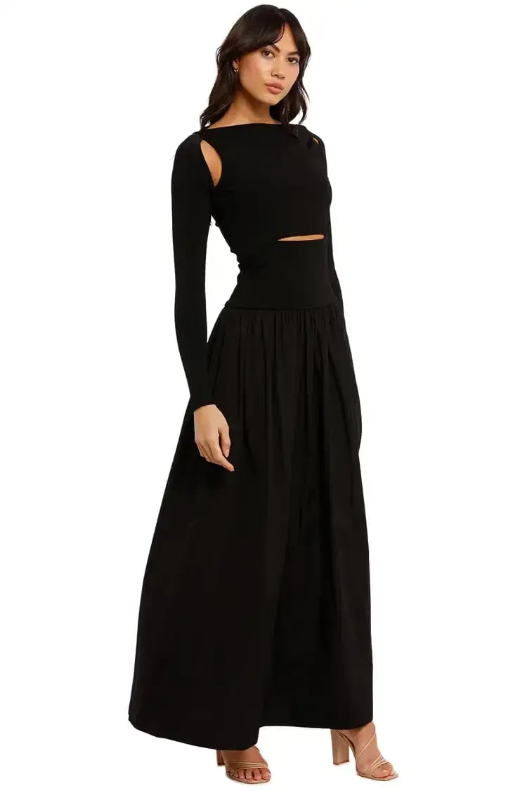 Esse Knit Cotton Split Maxi Dress in Black Size 6 photo 2