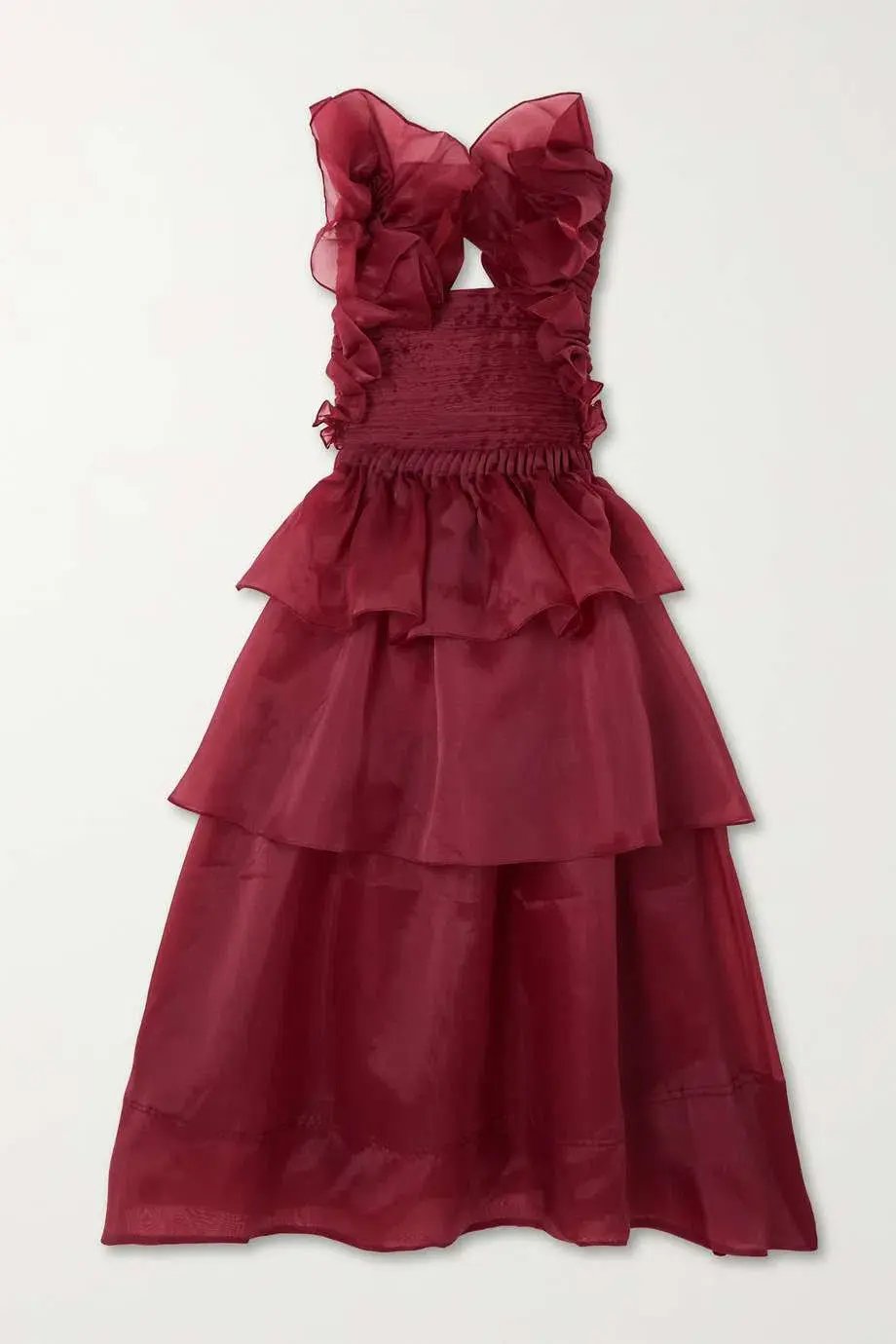 Aje Asra Pleated Frill Midi Dress Mahogany Red Size AU 8 photo 3