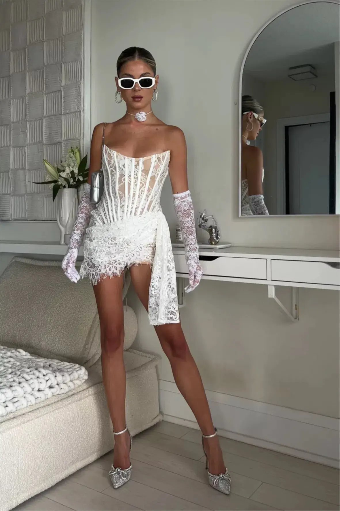 Heiress Beverly Hills Lace Corset Draped Mini Dress White Size S / AU 6-8 photo 7