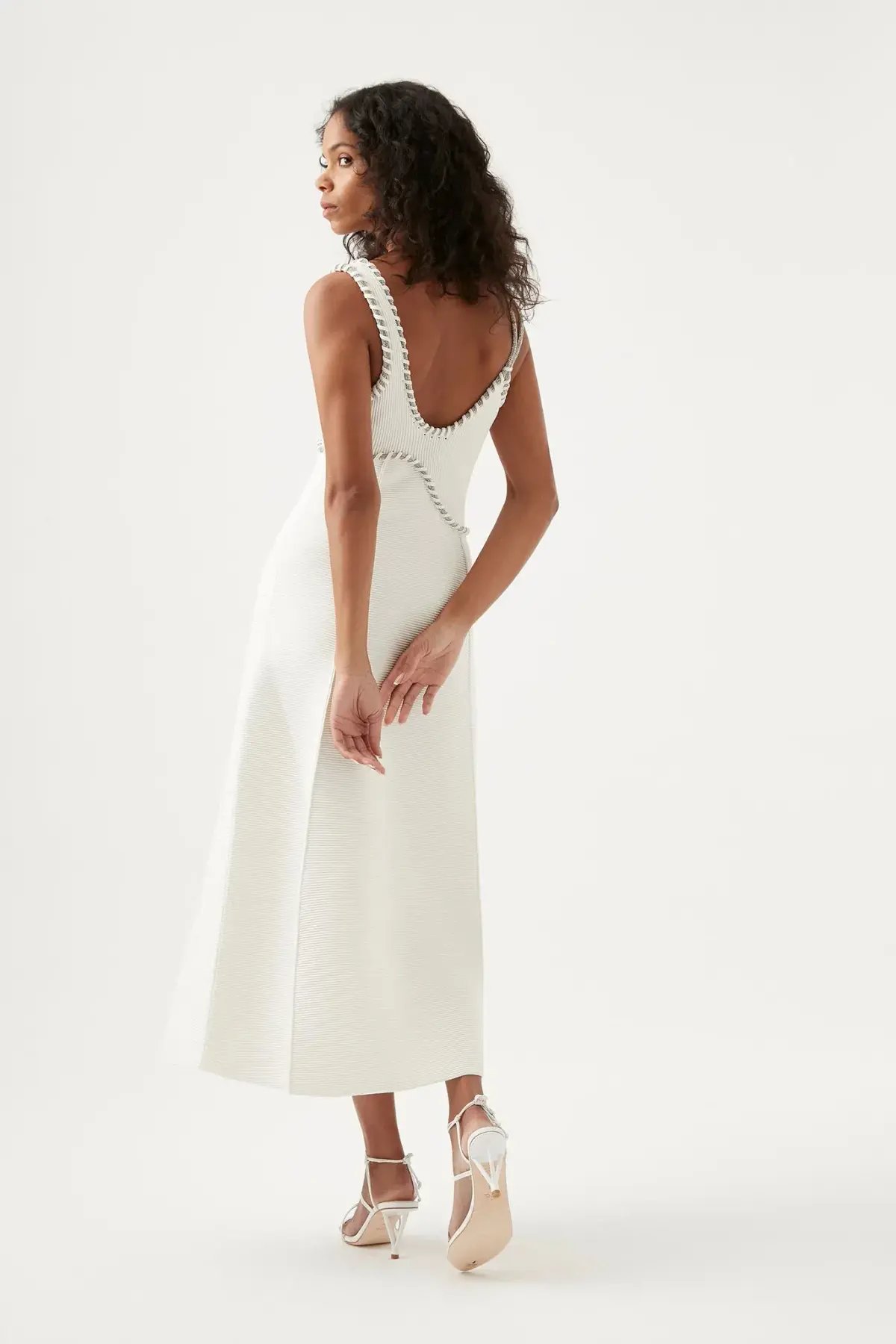 Aje Carve Abstract Knit Midi Dress White Size Small photo 2