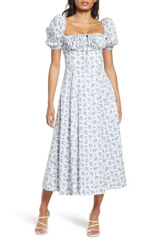 House of CB Tallulah Midi Dress Blue White Floral Size XS / AU 6 photo 4
