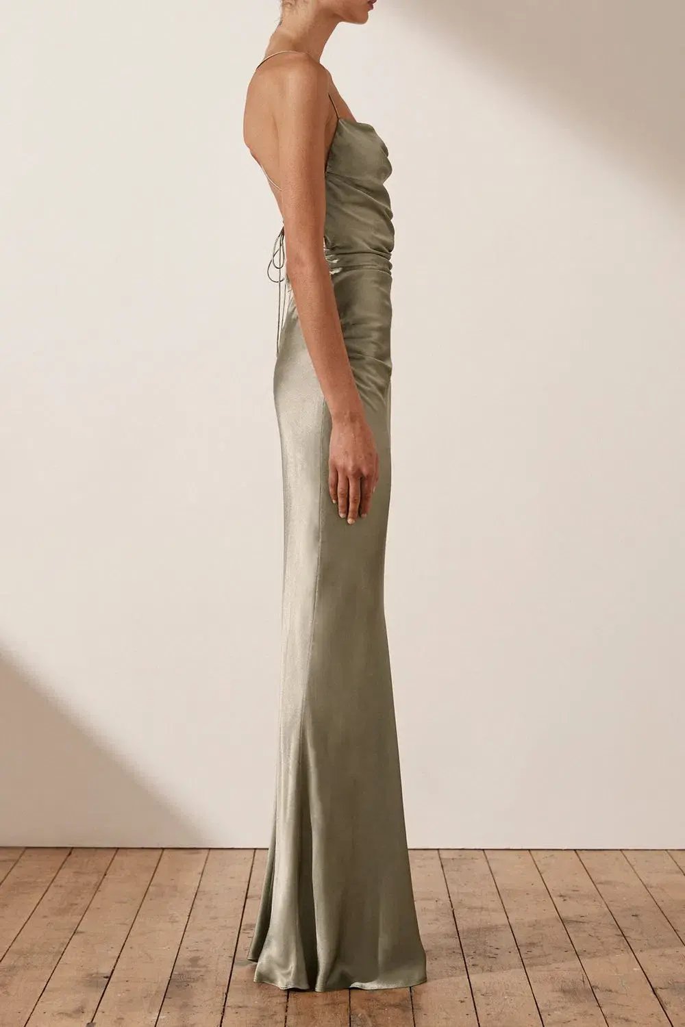 Shona Joy La Lune Backless Lace-Up Maxi Dress - Sage Green - Size 8 photo 5