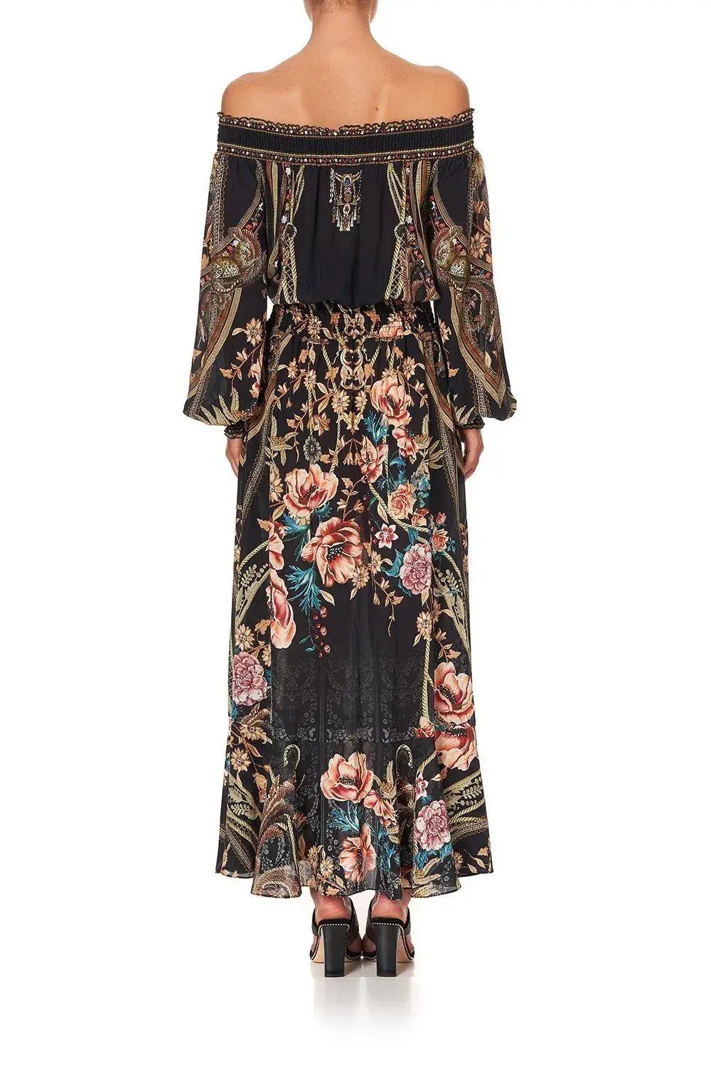CAMILLA Off Shoulder Shirred Silk Maxi Dress Print Size S/Au 10 photo 5