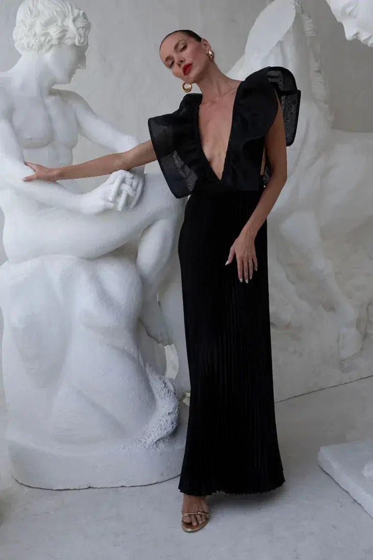 L'Idee Woman Ventoux Gown Noir Black Size 10 photo 2
