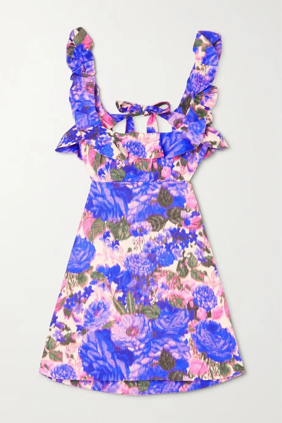 Zimmermann High Tide Frilled Mini Dress in Purple Ikat Floral Size AU 6 photo 3