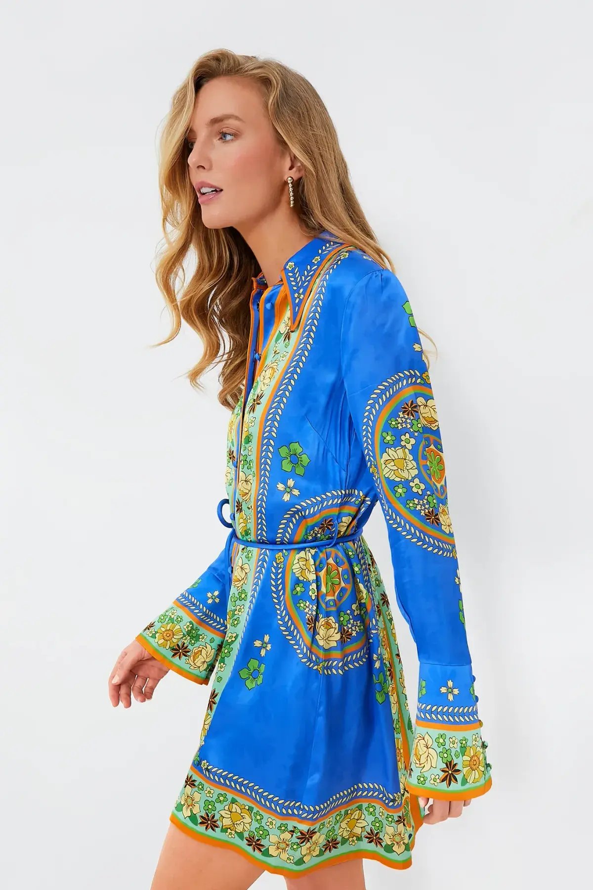 Alemais Linda Satin Mini Dress Blue Floral Size 14 photo 3