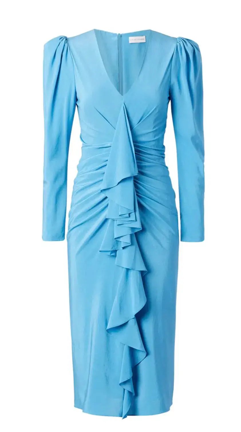 Scanlan Theodore Silk Drape Sleeve Dress Blue Size 8 photo 4