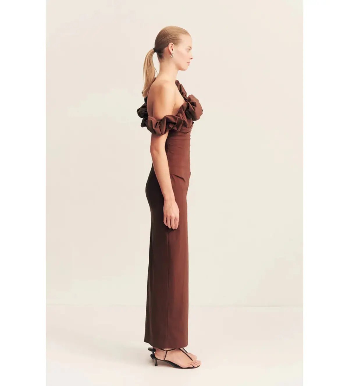 Shona Joy Cambell Ruffle Draped Maxi in Espresso Size 8 photo 3